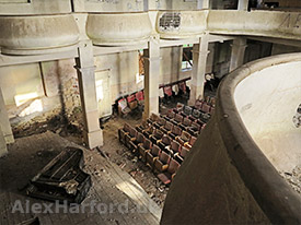 Top-down view inside abandoned theatre